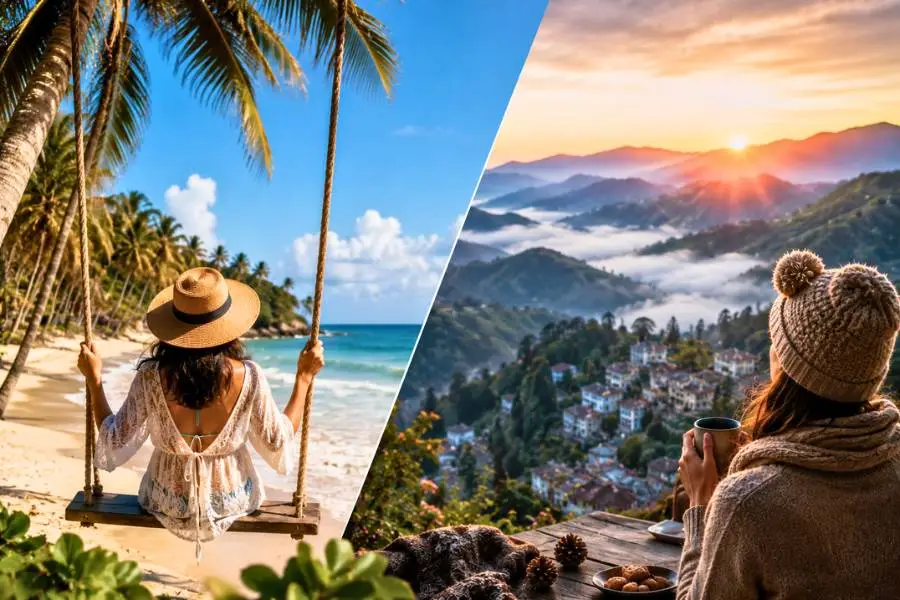 Para onde viajar em julho no Brasil com praia ensolarada e montanhas ao pôr do sol